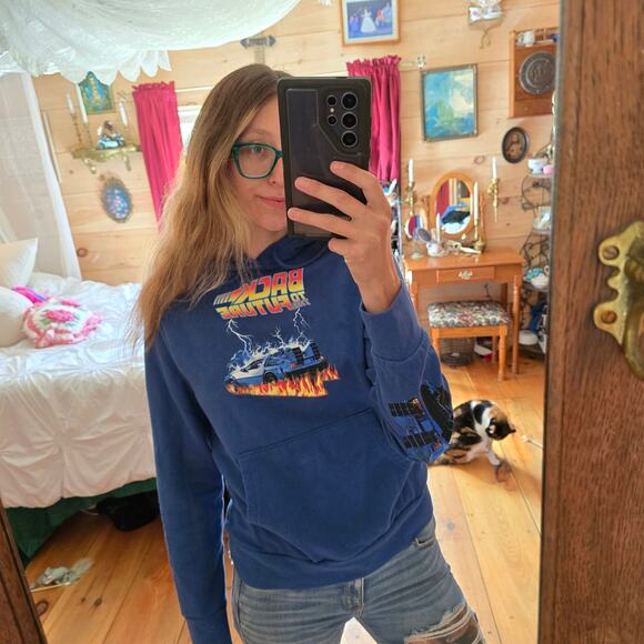 Old Navy Retro Back to the Future Blue Pullover Hoodie Size S - Picture 1 of 10